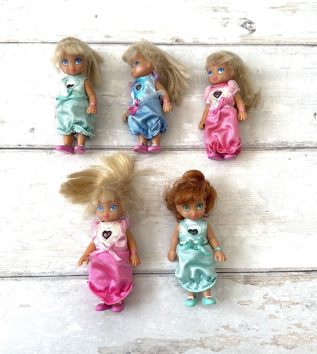 Vintage PJ Sparkles Dolls Set of 5 Zizzle 2008 Pink Green Blue