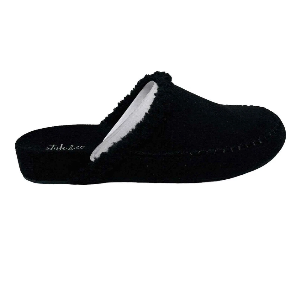 全新 Style & Co. Womans 尺寸 7M Brooklyn 人造毛皮内衬拖鞋 鞋 黑色 — 第 2/4 张图片