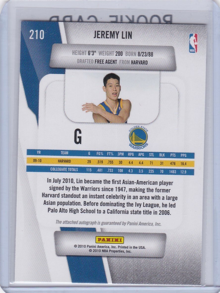 JEREMY LIN ROOKIE CARD Basketball Warriors 2010 Prestige RC New