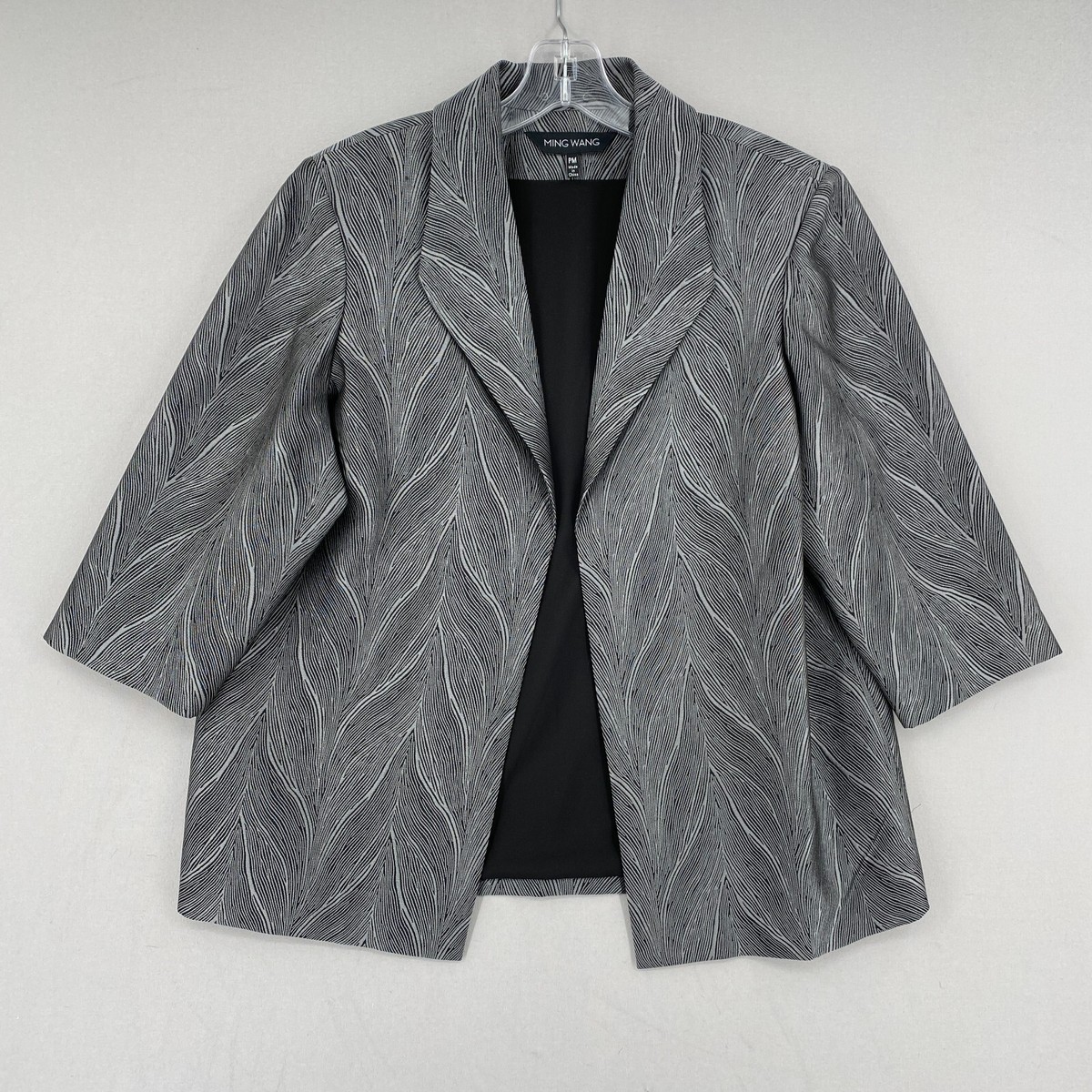 Ming Wang Open Front Blazer Jacket Petite Medium PM Black