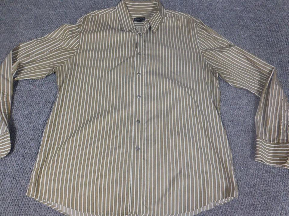 Club Monaco Mens Shirt Large olive striped button down - Image 3 of 4