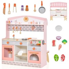 Double-Sided Kids Play Pretend Kitchen Set Toddler Toy Gift W/ Canopy  2-Seats
