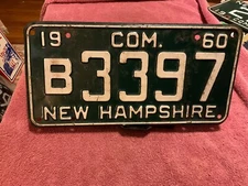 New Hampshire License Plate Commercial 1960 B3397
