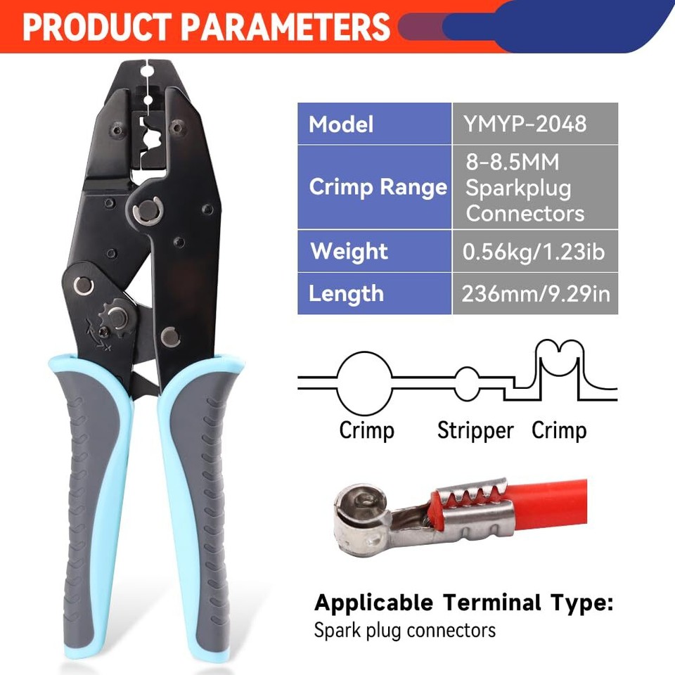 Crimping Tool For Ignition Cable and Spark Plug Connectors Ratcheting