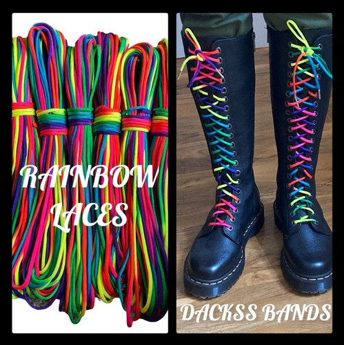  4mm Rainbow Paracord Laces Gay Pride LGBT DM's Shoes Trainers Boots Doc's Aglet - Afbeelding 1 van 7