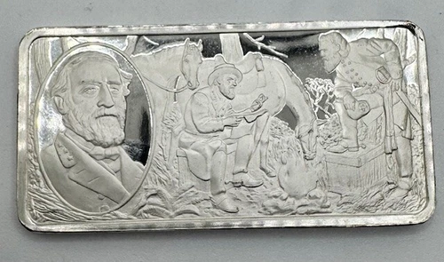 Rare Robert E. Lee Proof Franklin Mint .925 Silver Bar - 100 Greatest Americans