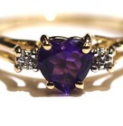 10k yellow gold .005ct SI1 H diamond heart amethyst gemstone ring 1.8g antique 7 — photo 2