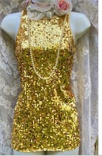 Gold sequin top vintage shell evening cocktail party dance small