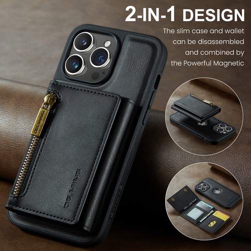 For iPhone 15 14 13 12 11 Pro Max Leather Wallet Zipper Case Cover Shockproof - Afbeelding 1 van 19