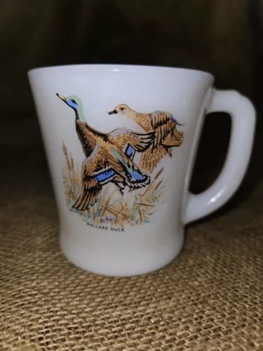 Vintage FIRE-KING Oven Ware Mallard Duck Milk Glass 8oz Mug Coffee Cup