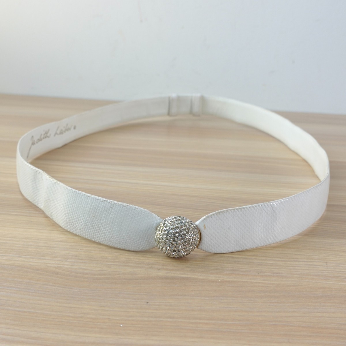 VINTAGE Lizard Leather Belt White JUDITH LEIBER Swarovski  display picture 3