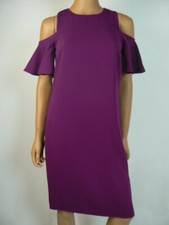 $194 LAUREN Ralph Lauren Purple Crepe Jersey Cold Shoulder Shift Dress 4 R478