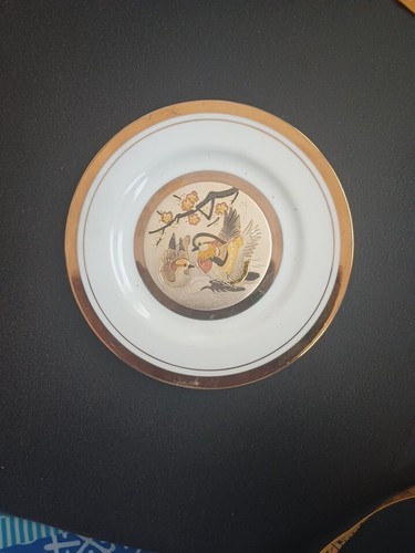 Chokin 24K Gold Edge Collector Plate Beautiful Duck Scene with cherry blossom 6"