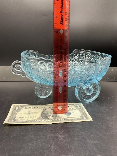 Vintage McKee Glass Daisy Button Aqua Blue Baby Carriage Coach Bowl Candy Dish - Picture 8 of 10