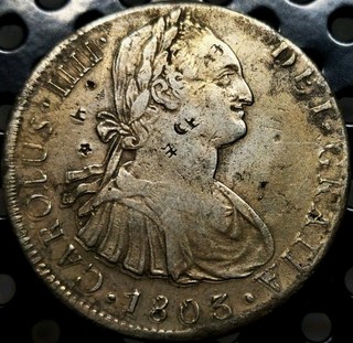 8 Reales 1803 LIMAE IJ Charles IV Numeral IIII Double Stamp Peru Very Rare!!