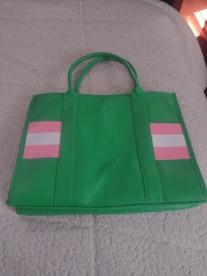 Green Leather Tote Bag - Alpha Kappa Alpha Sorority Purse New