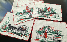 Vintage Linen Cocktail Napkins Country Club Golf Horses Set 6 Mint Condition !