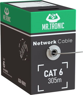 Mr. Tronic Bulk Cat 6 Ethernet Kabel 305m, High Speed LAN 305 Meter, grau 