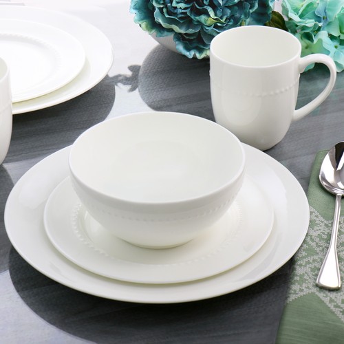 Gibson Elite 16 Piece Embossed Bone China Dinnerware Set in White - Picture 8 of 8
