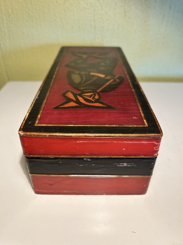 Portagioie vintage nero rosso oro laccato musicista 10,5” x 4,5” pifferaio? - Foto 5 di 9