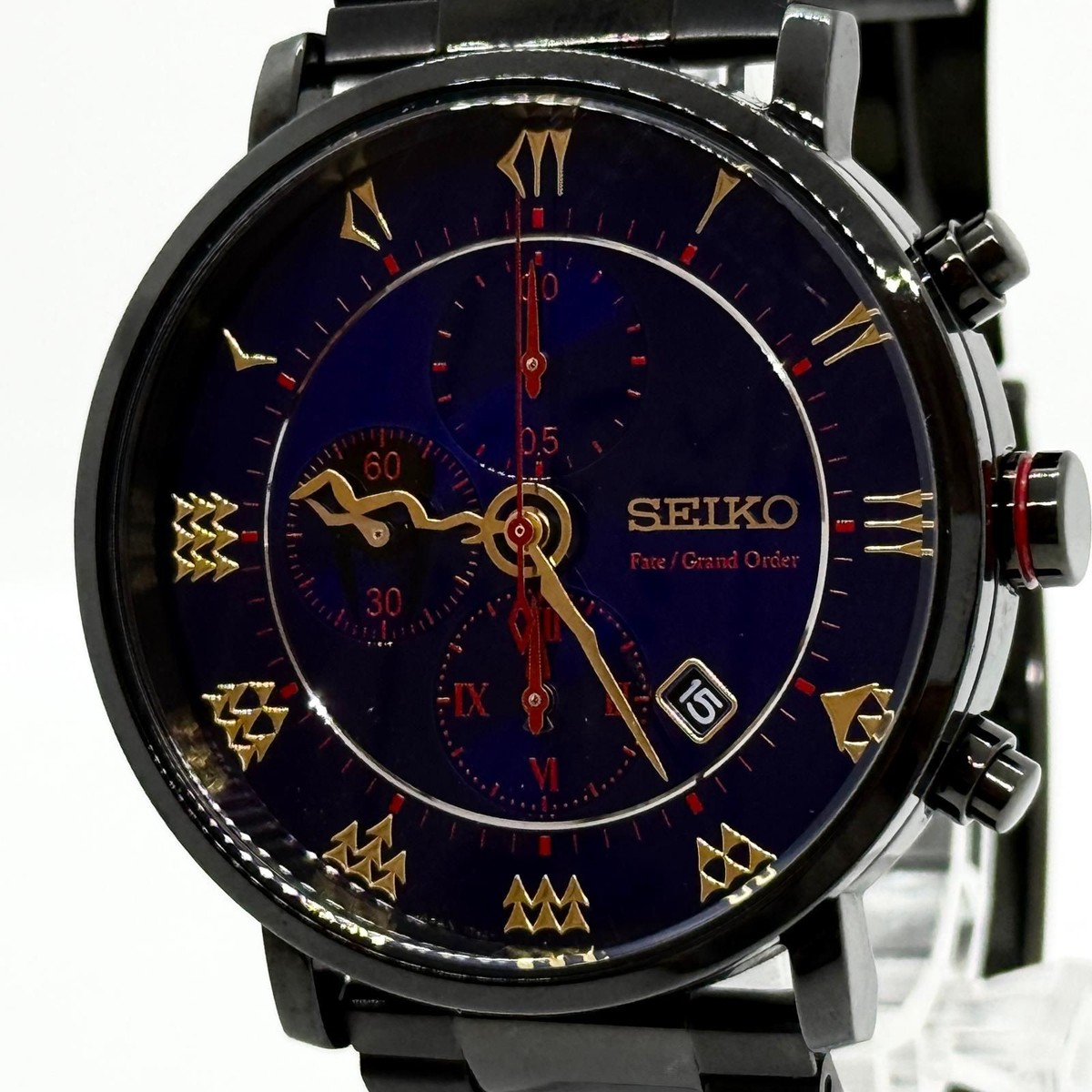 Seiko Fate Grand Order Quartz Watch Mens 7T92-HBR0 Navy wrist 15.5