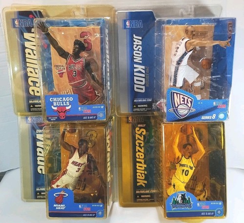 McFarlane NBA 4 Figure LOT Dwayne Wade ~ Ben Wallace ~ J Kidd ~Szczerbiak SEALED