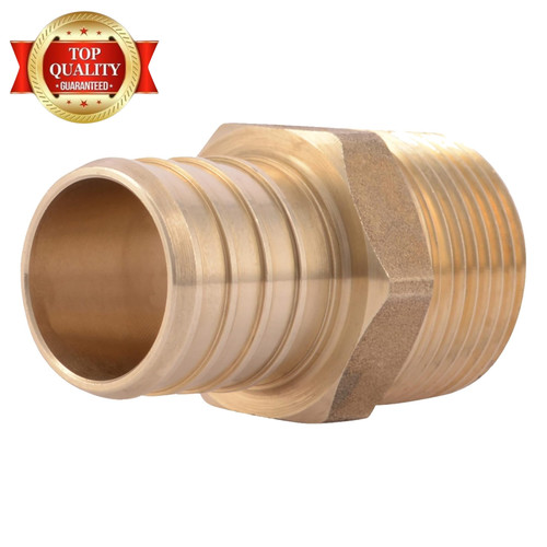 1 Inch X 3/4 Inch Crimp MNPT Male Adapter, Brass Plumbing Fitting, PEX Pipe, Cop