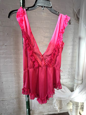 80s Vintage Magneta Nylon  Lace Teddy S/M Bodysuit
