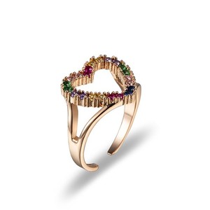 Authentic Rose Gold Plated Cubic Zirconia Hollow Heart Cuff Ring Adjustable