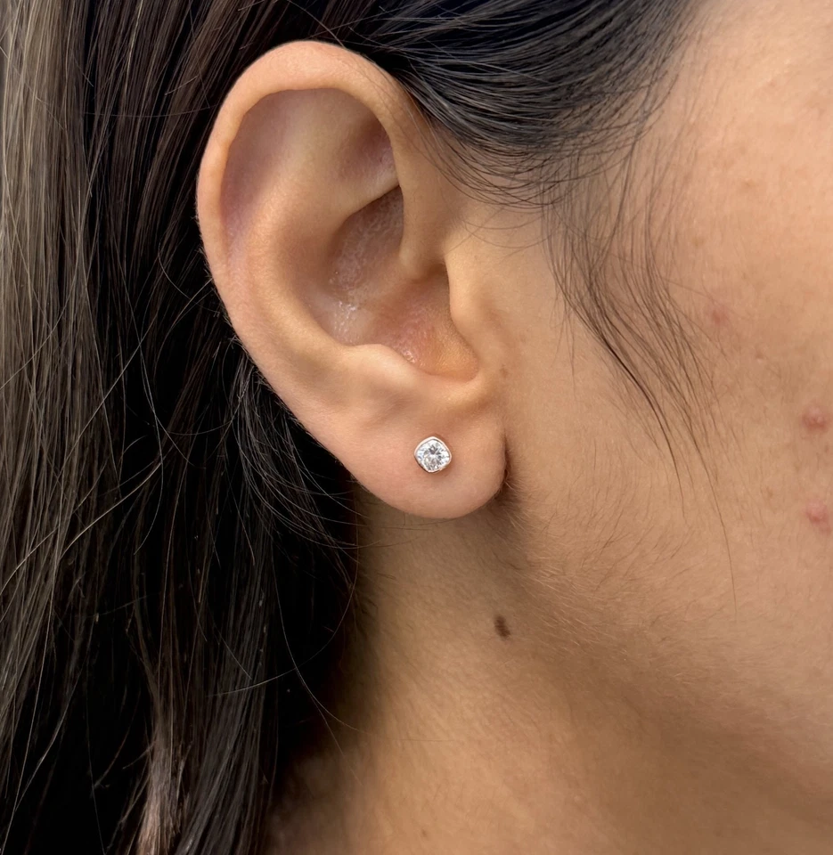 2ct Cushion Lab Grown Diamond Stud Earrings Bezel G VS2 14K White Gold Tops - Image 2 of 2