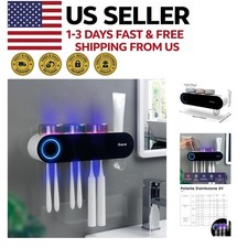 Wall Mounted Electric Toothbrush Holder UV Sanitizer Toothpaste Dispenser Black