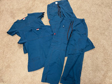 Lot of 2 Scrubs DICKIES 857455 Drawstring Pants 817455 V Tops, BLUE Women's S