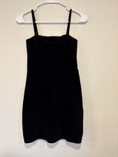 Juniors Black Velour Back Zip Spaghetti Strap Dress By Forever 21 Mini