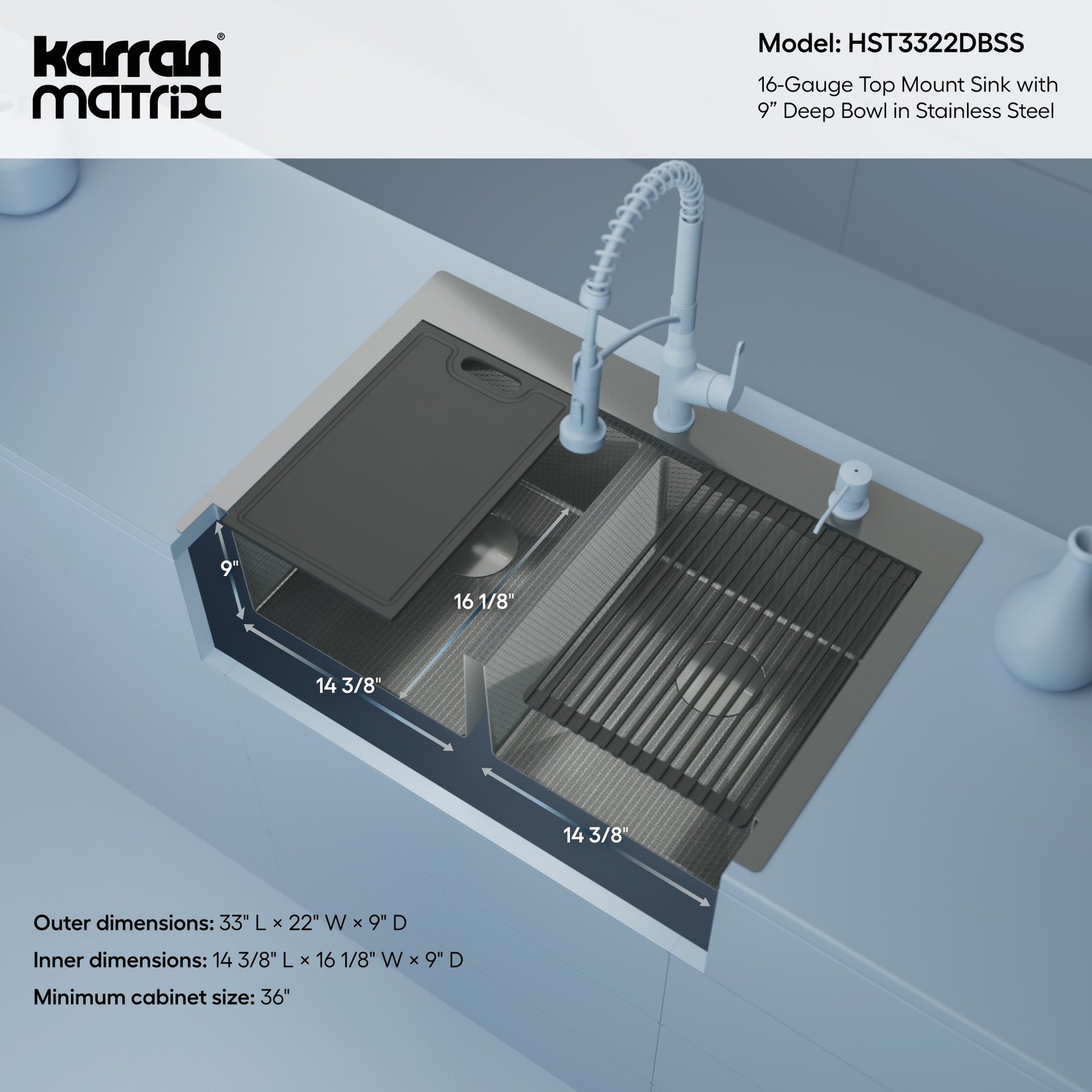 Karran USA HST3322DB Matrix 33" Drop In Double Basin Stainless - Stainless Steel