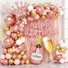 Rose Gold Birthday Decorations for Women, Happy Birthday Decorations