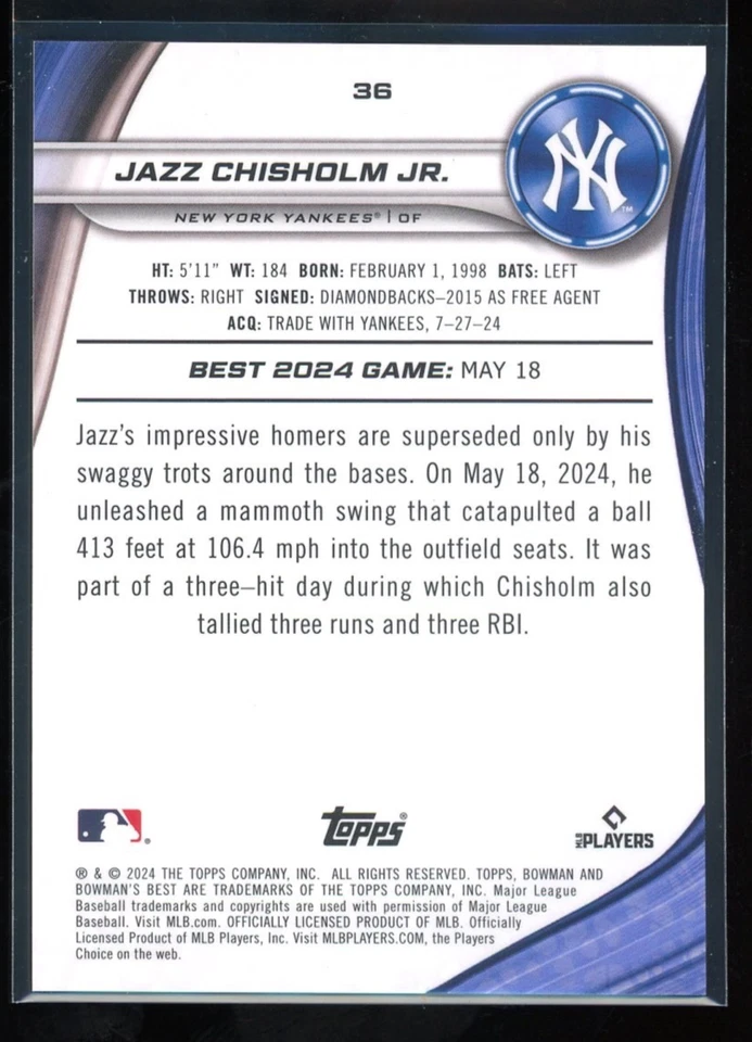 Jazz Chisholm Jr. 2024 Bowman's Best Red Refractor /5 Yankees - Image 2 of 2