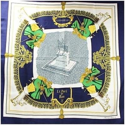 HERMES Carre 90 VERSAILLES LE PAVE DV ROY Silk Scarf Navy W 90cm Japan [Used]