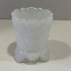 Vintage Degenhart Daisy & Button Milk Glass 3 Footed Toothpick Holder
