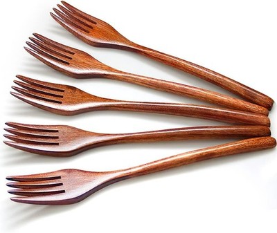 5 Piece Wooden Forks Set, Wooden Vintage Style Brown Practical Cutlery Crocke...