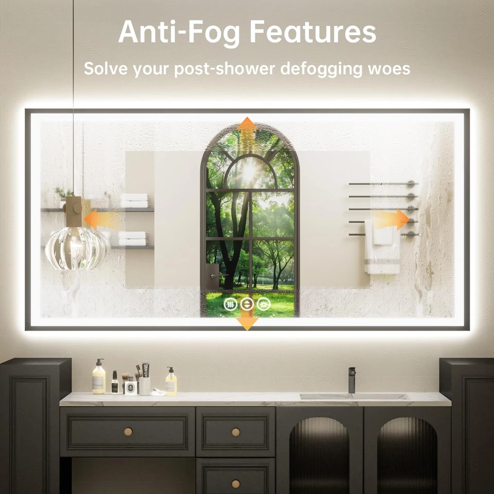 Espejo de baño 55x36 con luces, marco de aluminio negro, retroiluminado + iluminado frontal... Foto 3 de 4