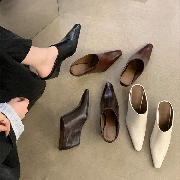 PANTOFOLA D’ORO Ciabatte donna stile Occidente a punta mules slip on scarpe tacco alto zeppa