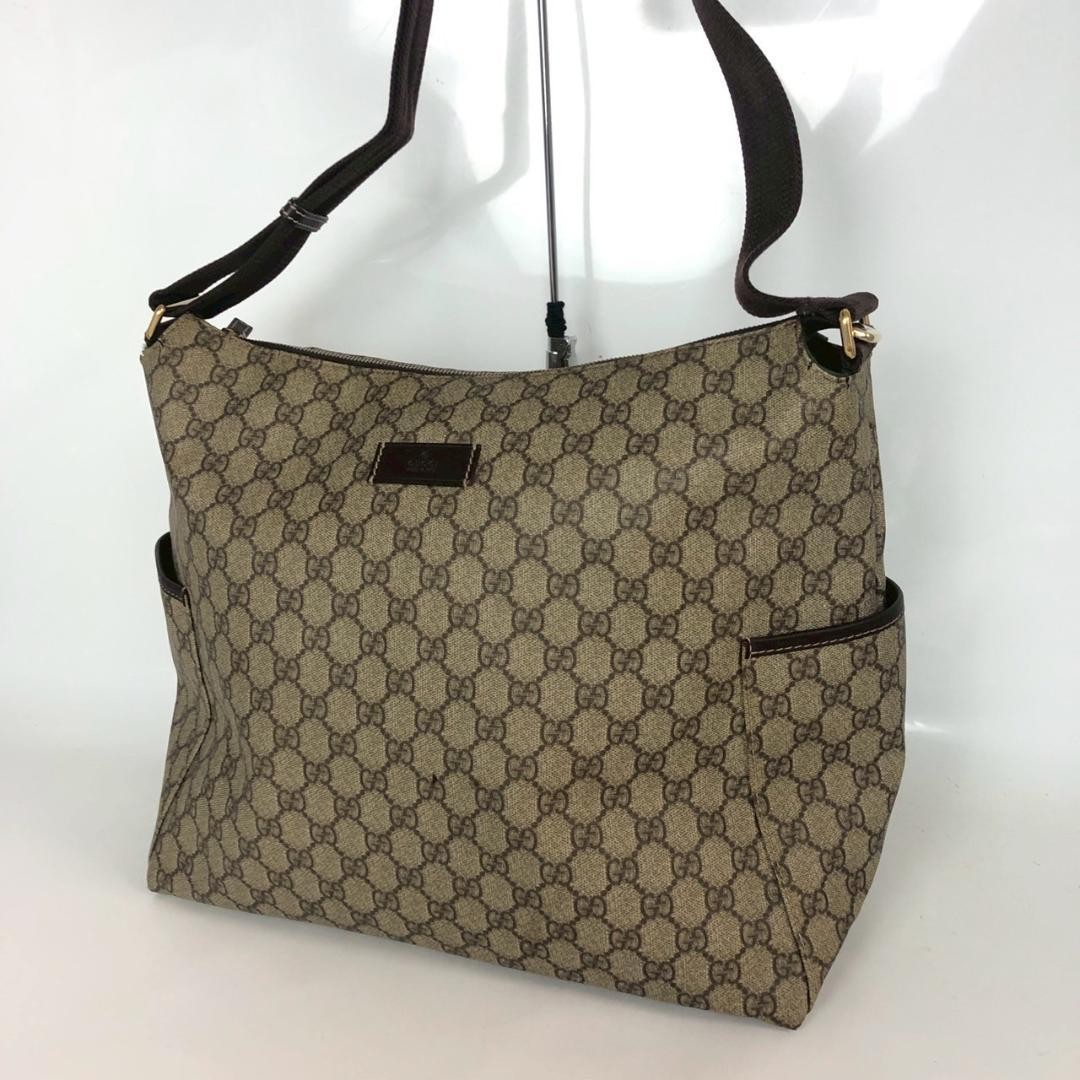 GUCCI GG Shoulder Bag Ziplock Leather PVC Brown Beige Gold Hardware From Japan thumbnail 2