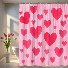 Cute Pink Heart Shower Curtain for Kids Bathroom Decor 260123-2