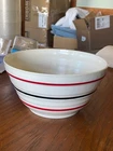 Vintage Vitrock  1940s Milk Glass Mixing Bowl 7.5  Black Red Stripes Beehive