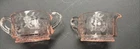 Pink Depression Glass Creamer Sugar Set Dogwood Etched Floral Leaf Window Design