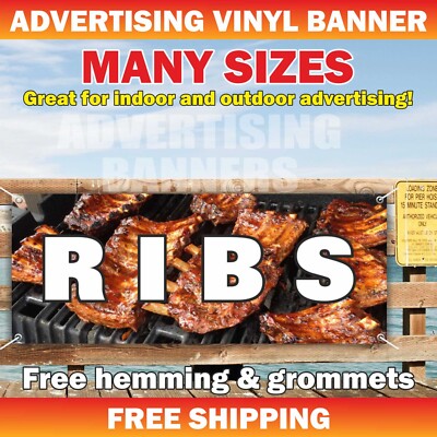 Ribs Advertising Banner Vinyl Mesh Sign BBQ WINGS Grilled BRISKET BARBEQUE Bar
