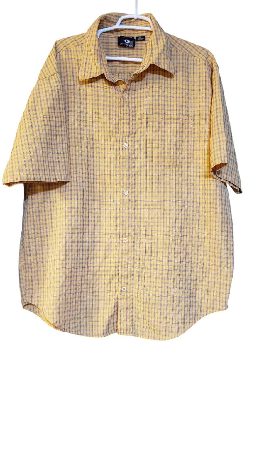 Hurley Shirt Mens XL Yellow Brown Plaid Button Up Casual Surf Surfer Skater