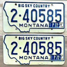 1972 Montana License Plate Pair - Very Nice Original Paint