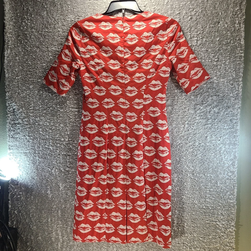 Vestido recto estampado beso labios rojo tartán rosa talla 4 algodón nailon abertura forrada Foto 2 de 4