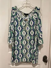 Naïf Womens Plus 2X Cold Shoulder Stretch Tunic Top Green Blue Yellow White